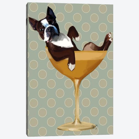 Boston Terrier In Cocktail Glass Canvas Print #FNK6} by Fab Funky Canvas Art Print