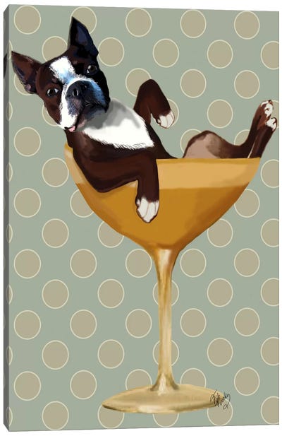 Boston Terrier In Cocktail Glass Canvas Art Print - Liquor Art