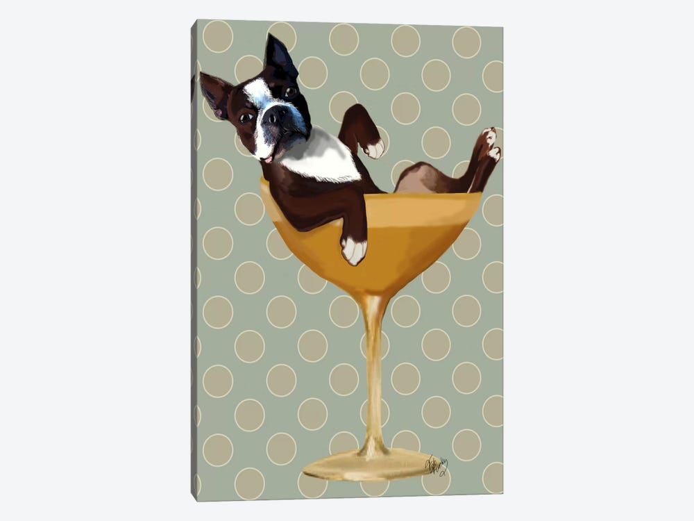 Boston Terrier In Cocktail Glass by Fab Funky 1-piece Canvas Art Print