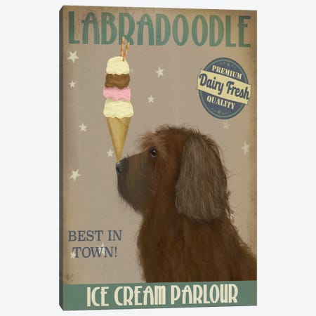 Labradoodle, Brown, Ice Cream Canvas Print #FNK700} by Fab Funky Canvas Art Print