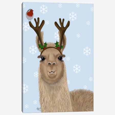 Llama, Antlers Canvas Print #FNK709} by Fab Funky Canvas Print