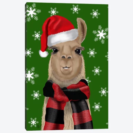 Llama, Christmas Hat Canvas Print #FNK710} by Fab Funky Canvas Art