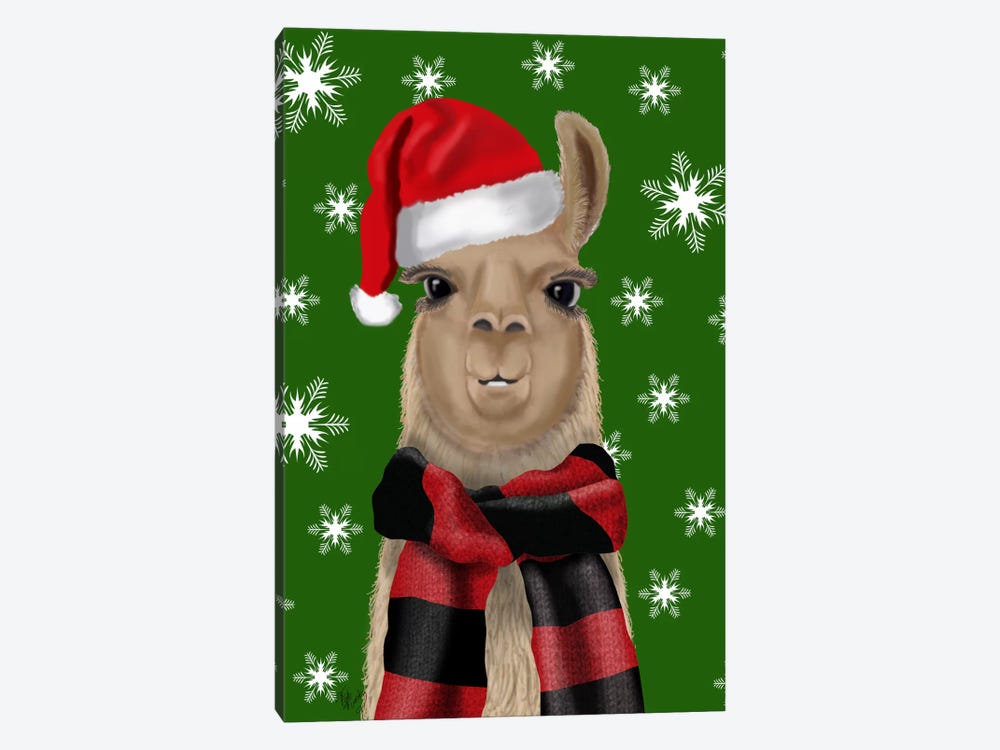 Llama, Christmas Hat by Fab Funky 1-piece Canvas Art