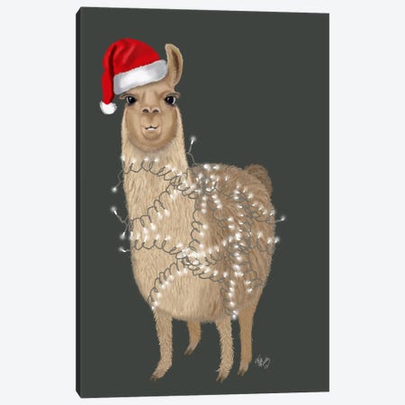 Llama, Christmas Lights 1 Canvas Print #FNK711} by Fab Funky Canvas Wall Art