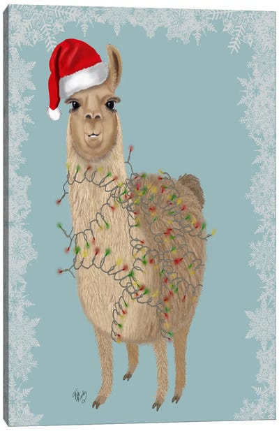 Llama, Christmas Lights 2 Canvas Art Print - Warm & Whimsical