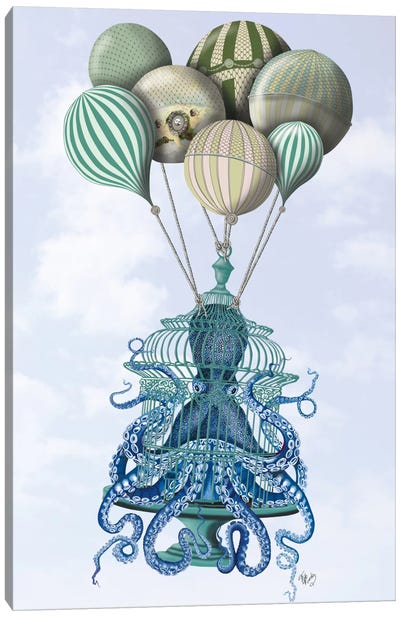 Octopus Cage and Balloons Canvas Art Print - Kids Transportation Art