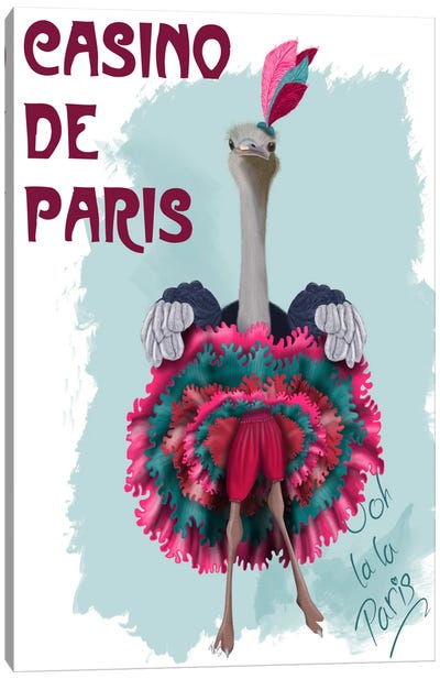 Ostrich, Can Can in Pink and Turquoise Canvas Art Print