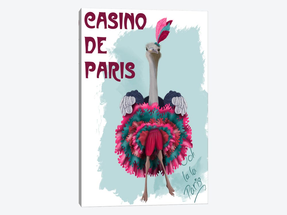 Ostrich, Can Can in Pink and Turquoise by Fab Funky 1-piece Canvas Wall Art