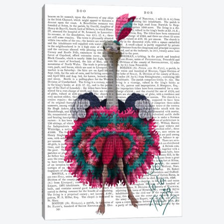 Ostrich, Can Can in Pink and Turquoise, Print BG Canvas Print #FNK724} by Fab Funky Canvas Wall Art