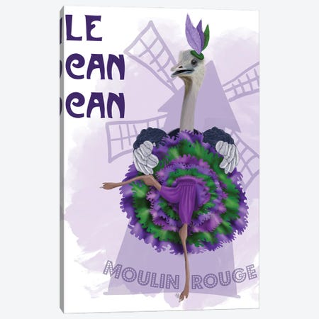 Ostrich, Can Can in Purple and Green Canvas Print #FNK725} by Fab Funky Canvas Artwork