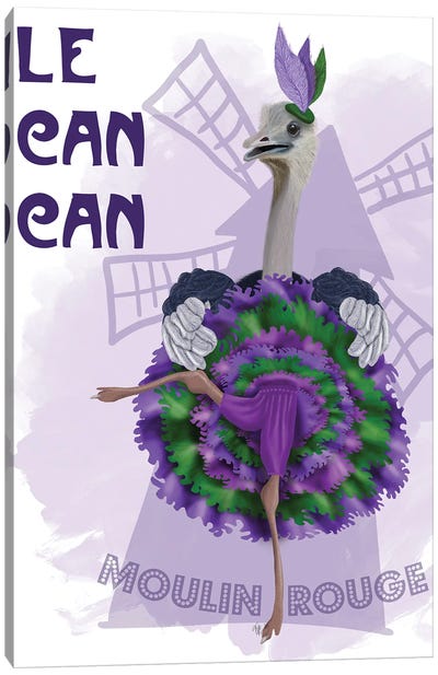 Ostrich, Can Can in Purple and Green Canvas Art Print - Can-can