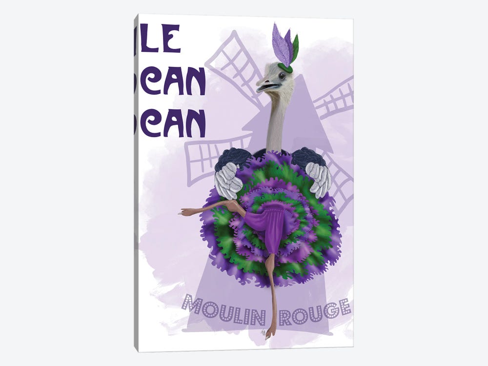 Ostrich, Can Can in Purple and Green by Fab Funky 1-piece Canvas Wall Art
