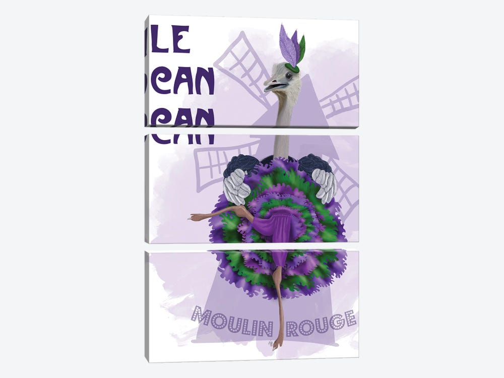 Ostrich, Can Can in Purple and Green by Fab Funky 3-piece Canvas Art