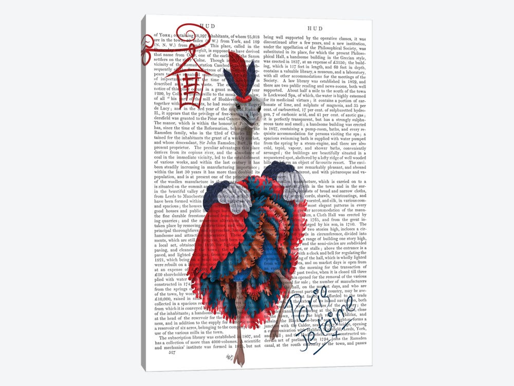Ostrich, Can Can in Red and Blue, Print BG 1-piece Canvas Art