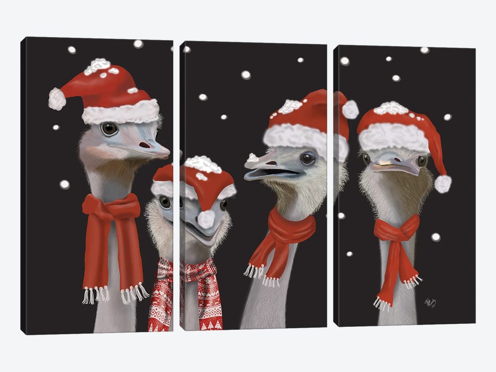 Ostrich, Christmas Gals by Fab Funky 3-piece Canvas Wall Art