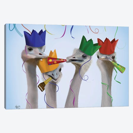 Ostrich, Party Gals Canvas Print #FNK731} by Fab Funky Canvas Wall Art