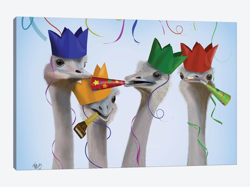 Ostrich, Party Gals 1-piece Canvas Art Print