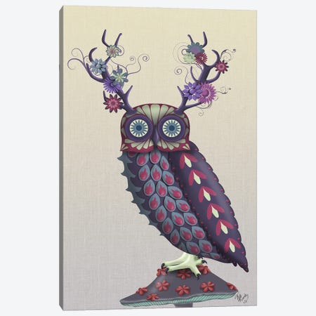 Owl with Psychedelic Antlers Canvas Print #FNK734} by Fab Funky Canvas Art Print