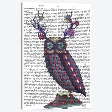 Owl with Psychedelic Antlers, Print BG Canvas Print #FNK735} by Fab Funky Canvas Art Print