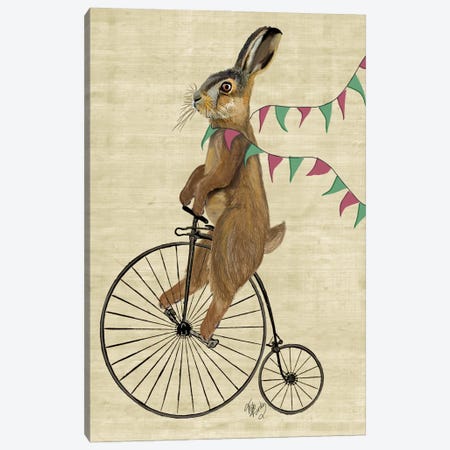 Rabbit On Penny Farthing Canvas Print #FNK73} by Fab Funky Canvas Artwork