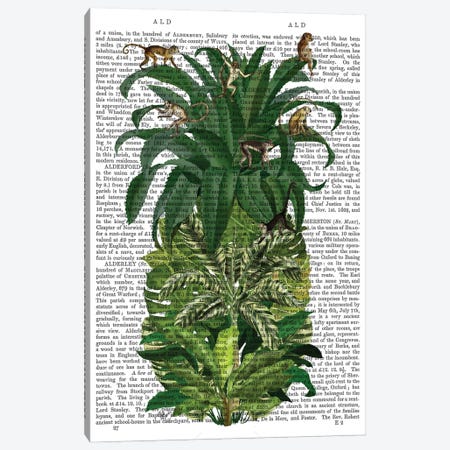 Pineapple, Monkeys, Print BG Canvas Print #FNK740} by Fab Funky Canvas Print
