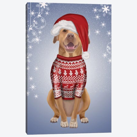 Pitbull in Christmas Sweater Canvas Print #FNK744} by Fab Funky Canvas Wall Art