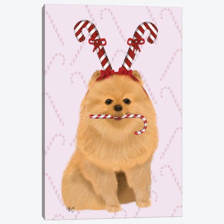 Pomeranian and Candy Canes Canvas Print #FNK746} by Fab Funky Canvas Art