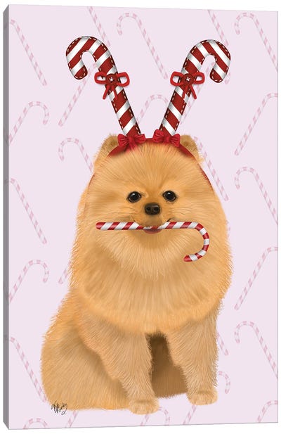 Pomeranian and Candy Canes Canvas Art Print