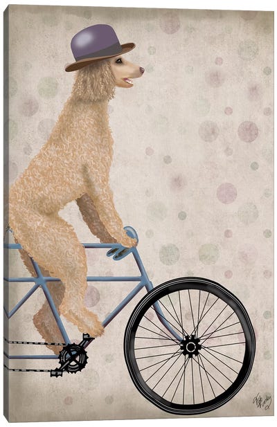 Poodle on Bicycle, Cream Canvas Art Print - Poodle Art
