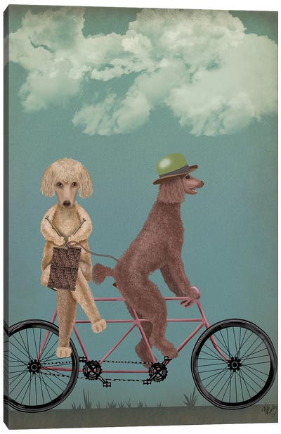 Poodle Tandem Canvas Art Print - Bicycle Art