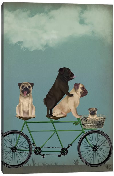 Pug Tandem Canvas Art Print - Bicycle Art