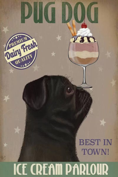Pugs: Pug, Black, Ice Cream by Fab Funky