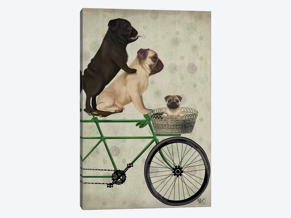 Pugs on Bicycle by Fab Funky 1-piece Canvas Wall Art