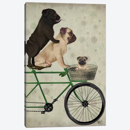 Pugs on Bicycle Canvas Print #FNK765} by Fab Funky Canvas Wall Art