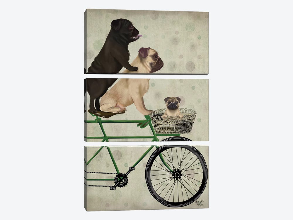 Pugs on Bicycle by Fab Funky 3-piece Canvas Artwork