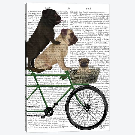 Pugs on Bicycle, Print BG Canvas Print #FNK766} by Fab Funky Canvas Art