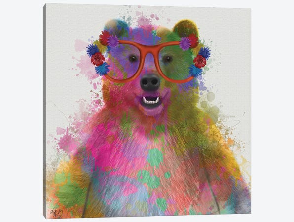 Rainbow Splash Bear Canvas Print #FNK767} by Fab Funky Canvas Artwork