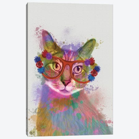 Rainbow Splash Cat I Canvas Print #FNK769} by Fab Funky Art Print