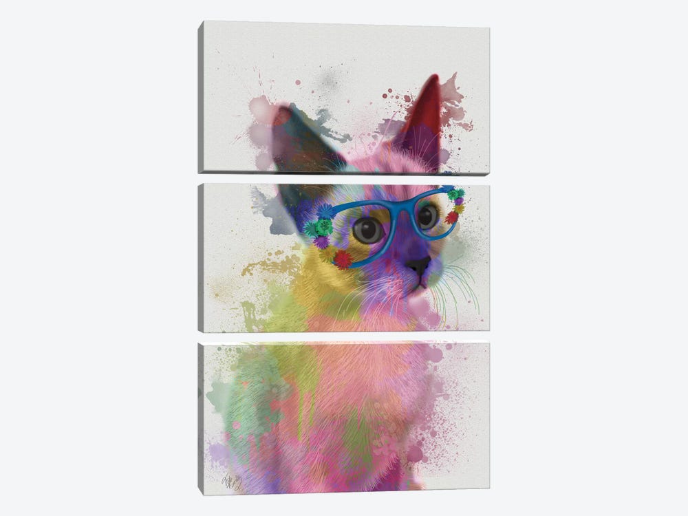 Rainbow Splash Cat II by Fab Funky 3-piece Canvas Art Print