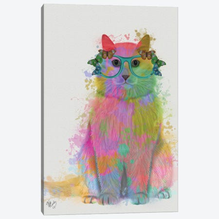 Rainbow Splash Cat III, Full Canvas Print #FNK773} by Fab Funky Canvas Art