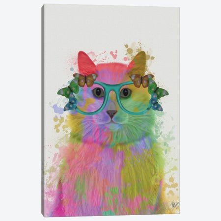 Rainbow Splash Cat III, Portrait Canvas Print #FNK774} by Fab Funky Canvas Art Print