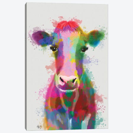 Rainbow Splash Cow Canvas Print #FNK780} by Fab Funky Canvas Art Print