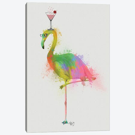 Rainbow Splash Flamingo II Canvas Print #FNK785} by Fab Funky Canvas Wall Art