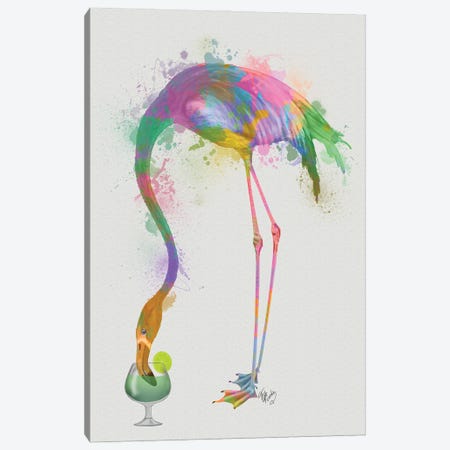 Rainbow Splash Flamingo III Canvas Print #FNK786} by Fab Funky Canvas Wall Art