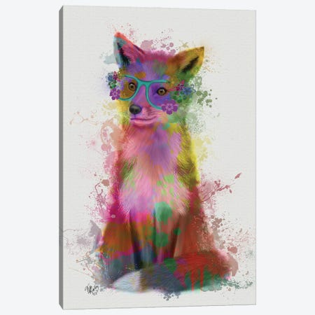Rainbow Splash Fox I Canvas Print #FNK791} by Fab Funky Canvas Artwork