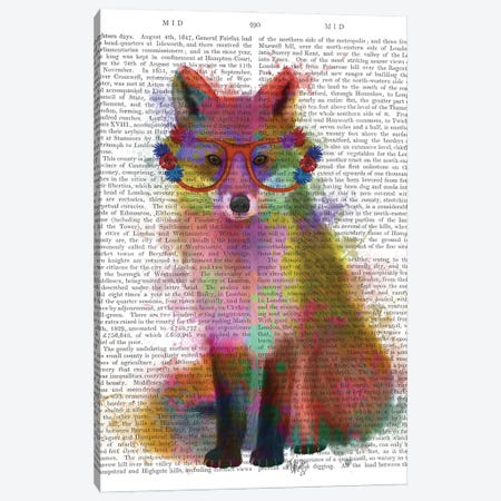 Rainbow Splash Fox II, Print BG Canvas Print #FNK793} by Fab Funky Canvas Artwork