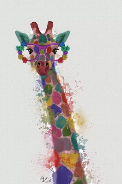 Giraffes: Rainbow Splash Giraffe I by Fab Funky