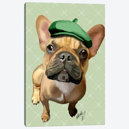 Brown French Bulldog With Green Hat Canvas Print #FNK7} by Fab Funky Canvas Print