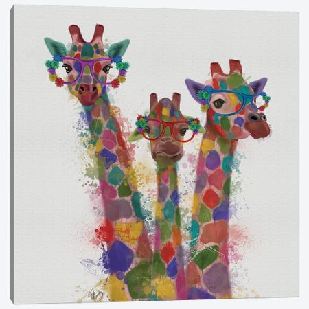 Rainbow Splash Giraffe Trio Canvas Print #FNK805} by Fab Funky Canvas Art Print