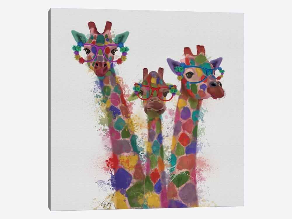 Rainbow Splash Giraffe Trio by Fab Funky 1-piece Canvas Artwork